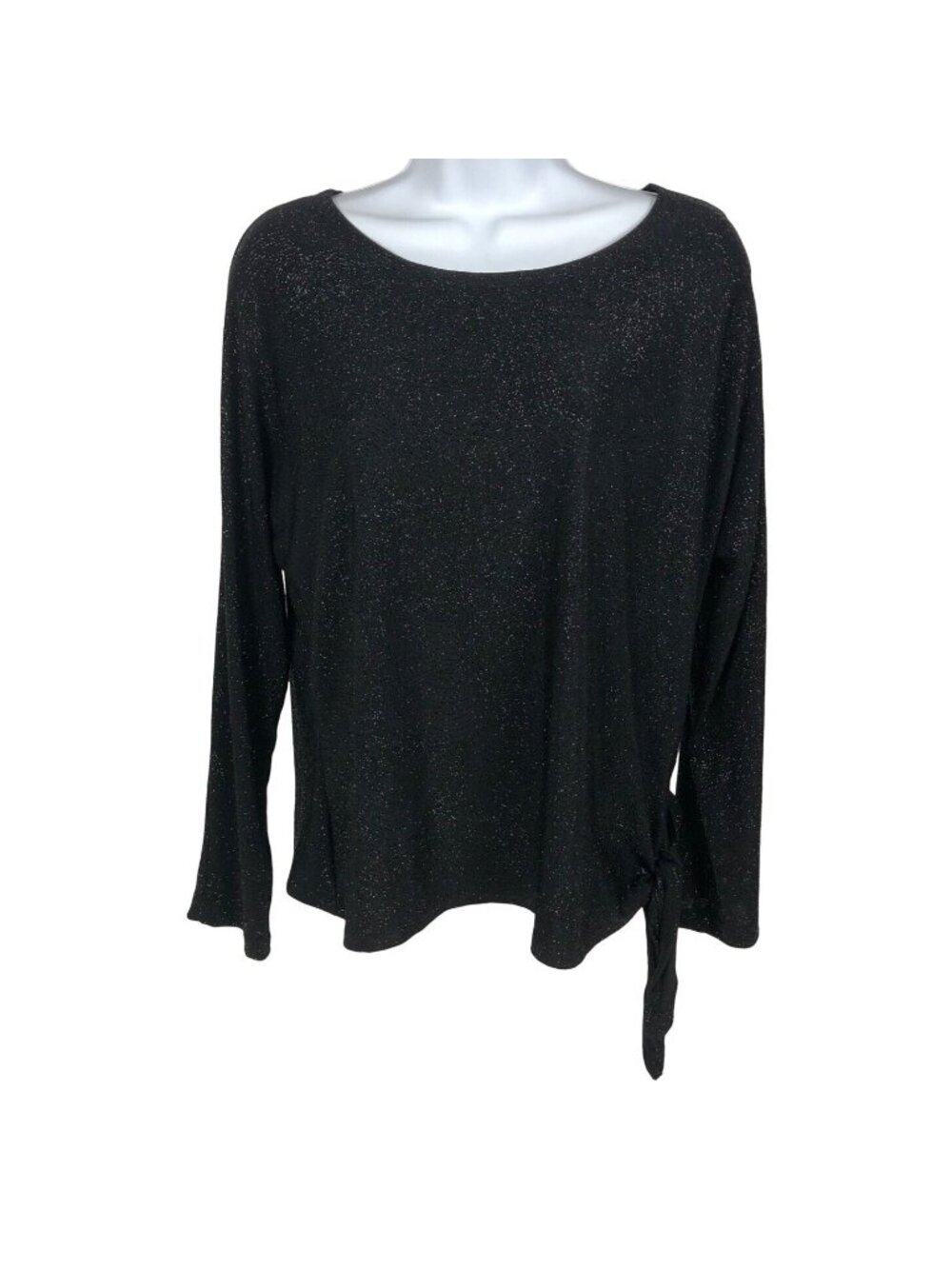 Notations Top Women Size L Black Shimmery Long Sleeves Ties at Side Waist